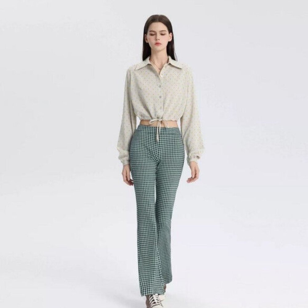 *sold out* High-Rise Knit Flare Pull-On Pants - Wild Fable Green Plaid Small